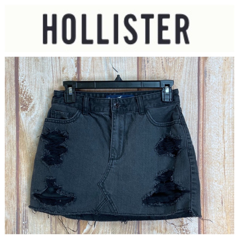 ➡️Hollister Co Black Distressed Denim Skirt Size 5/27